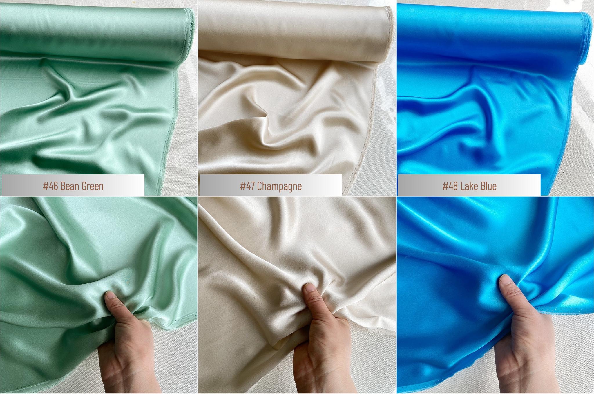 100% Silk Charmeuse, 22 Momme solid 50 colors, 114cm wide by the yard