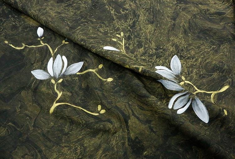 XGWSPD - 25 Momme Hand-Painted Magnolia Silk Plain Satin with Cracked Xiangyunsha Fabric - 110cm by the Yard