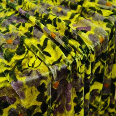 ZSRHYZ - 55 Momme  Golden Yellow Background with Dark Green Floral Pattern Printed Mulberry Silk Velvet Fabric -  140cm wide by the Yard