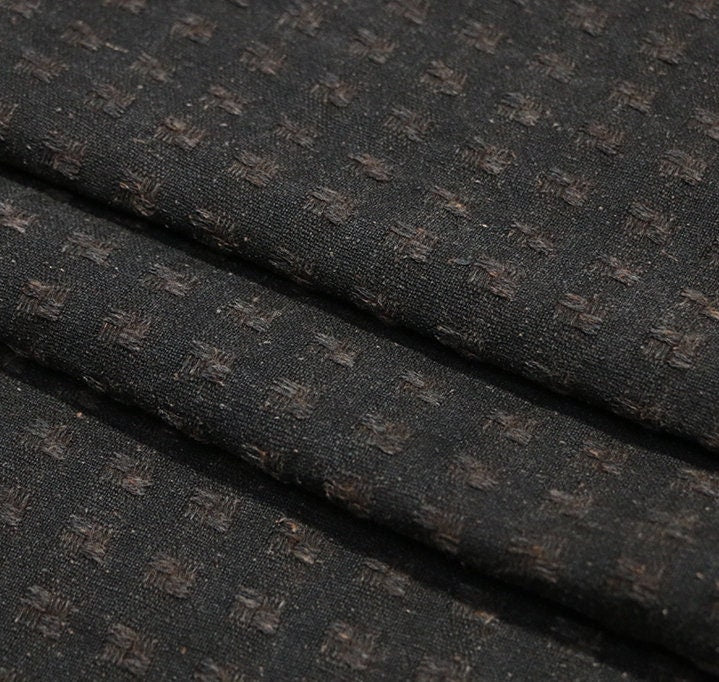 Special Checks - 50 Momme Handmade Coffee Brown Jacquard Tussah Mud Silk Fabric - 97cm wide by the Yard