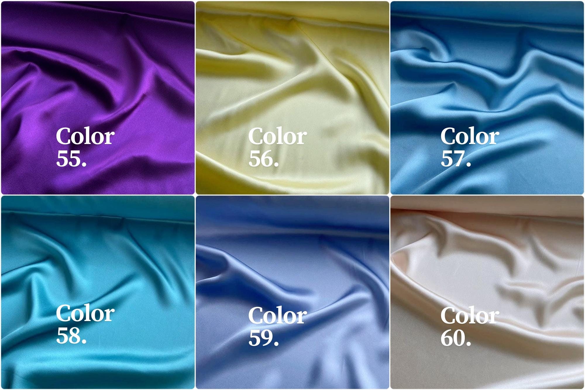 100% Silk Charmeuse, 16 Momme solid 120 colors 114cm wide by the yard 1-60 color