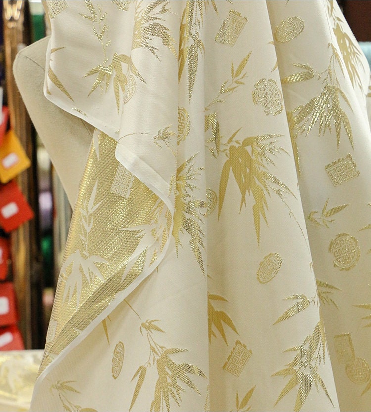 GPIZ - Handmade Silk Woven Gold-Colored Jacquard Satin Fabric  - 135cm wide by the Yard