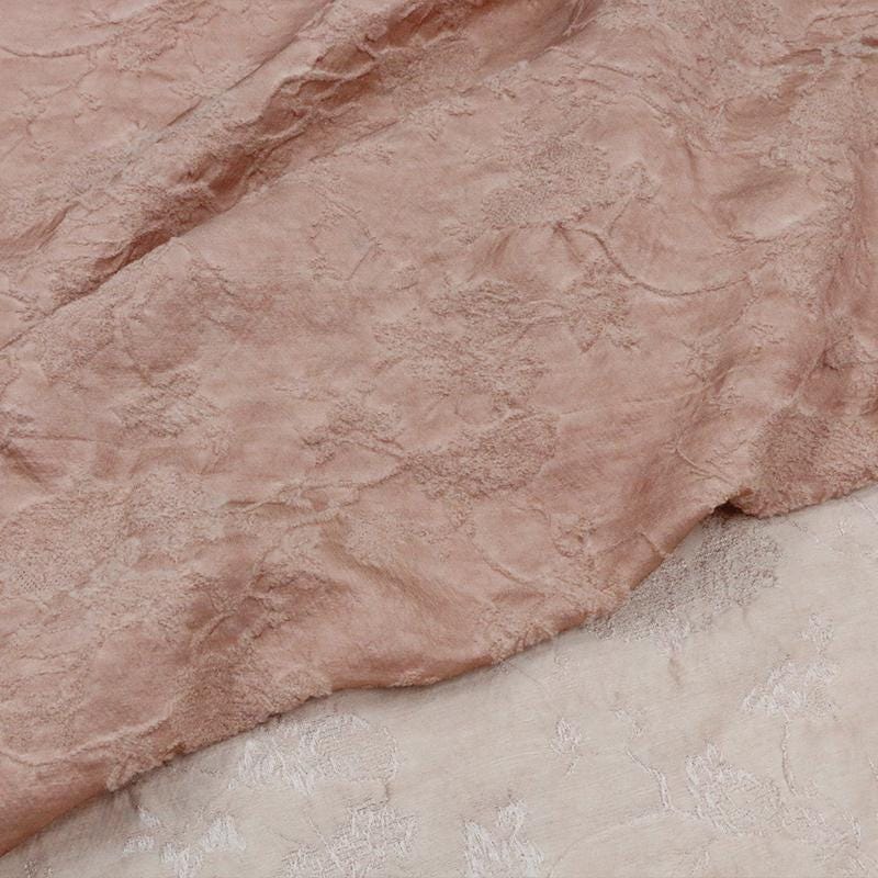 SIMOFS - 43 Momme Flowers Jacquard Mulberry Silk Wool Cotton Blend Silk Fabric - 135cm wide by the Yard