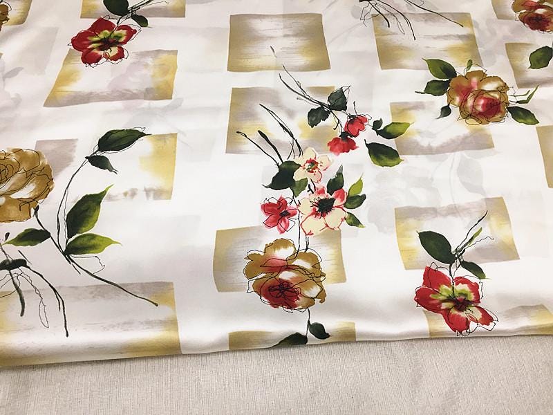 SZDGEZ- 16 Momme Watercolor Abstract Print Stretch  Charmeuse Silk Satin Fabric - 114cm wide by the Yard