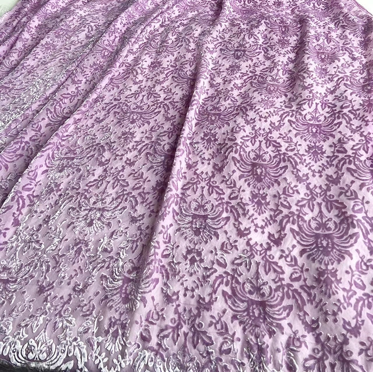 DAZISA - Beautiful Light Purple Paisley Printing Silk Velvet Fabric - 140cm wide by the Yard