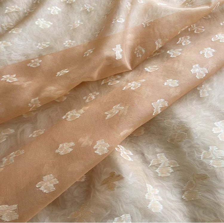 QINFUJ - 8 momme Skin-friendly Cut-out Floral Print Silk Organza Fabric - 140cm wide by the Yard