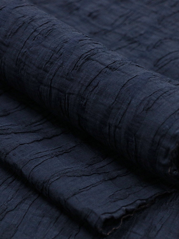 TREEP -  25 Momme Handmade Jacquard Bark-Textured Heavy Crepe Silk Linen Fabric - 100cm by the Yard