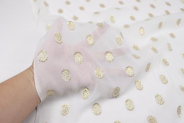 JFHBDX - 13 Momme Golden Thread Weave Silk Georgette Fabric - 114cm wide by the Yard