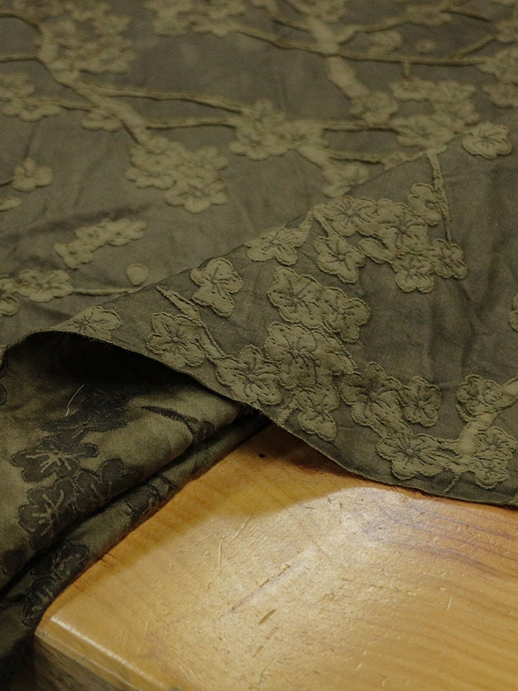 BLIE-  Natural Mulberry Silk Wool Plant Dyed Silk Wool Jacquard Satin Fabric - 135cm by the Yard