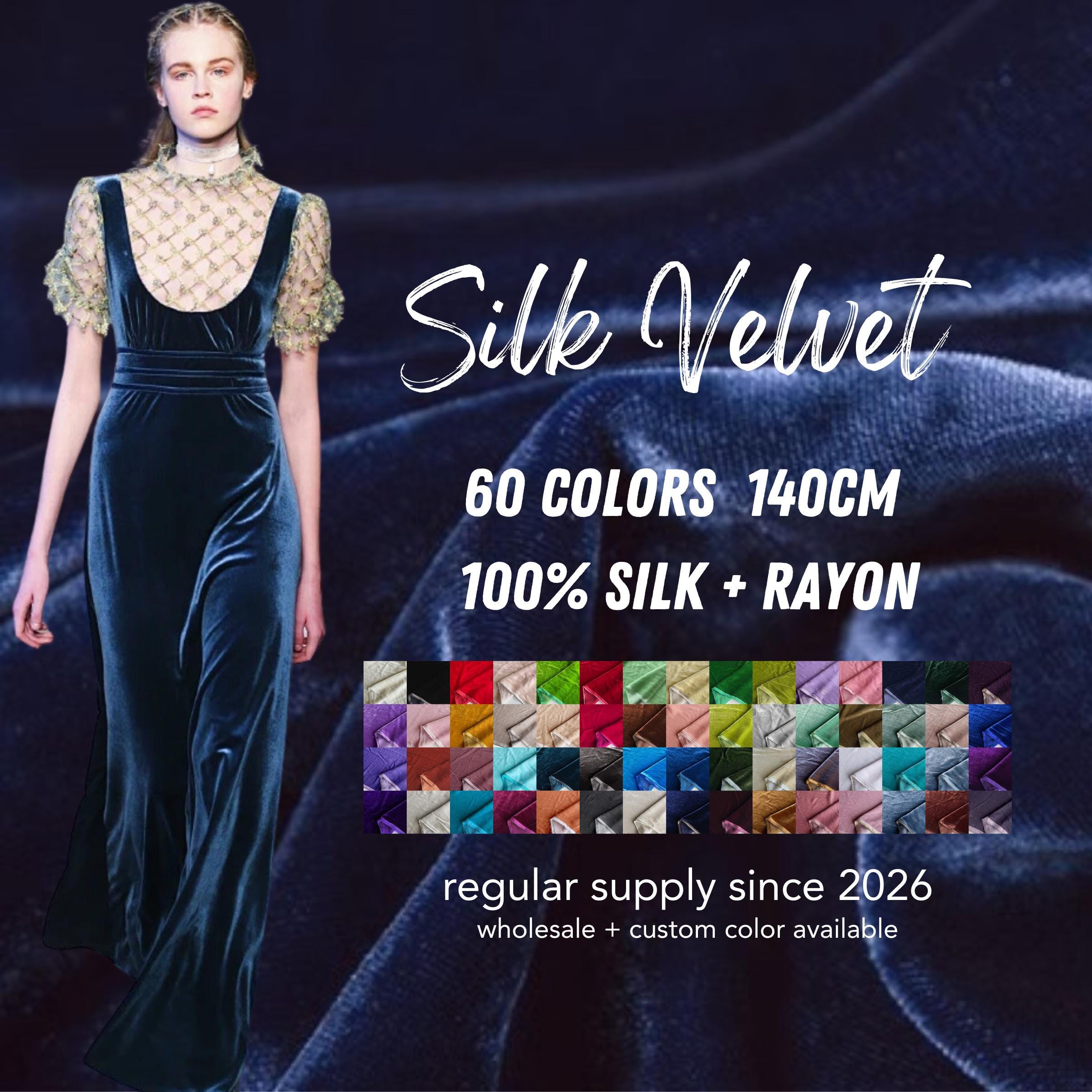 CHUNSE - Silk Velvet Fabric, 60 Solid Colors 40 Momme 140cm wide by the Yard