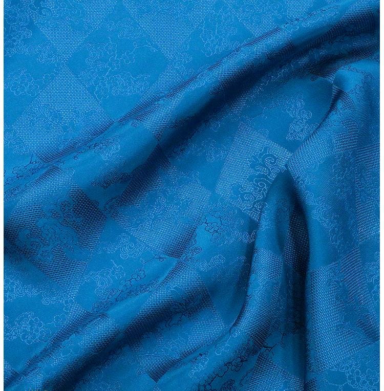 BAOSLA - 19 Momme Eco Friendly Plant Dye Sapphire Blue Jacquard Silk Blend Rayon Fabric  - 130cm wide by the Yard