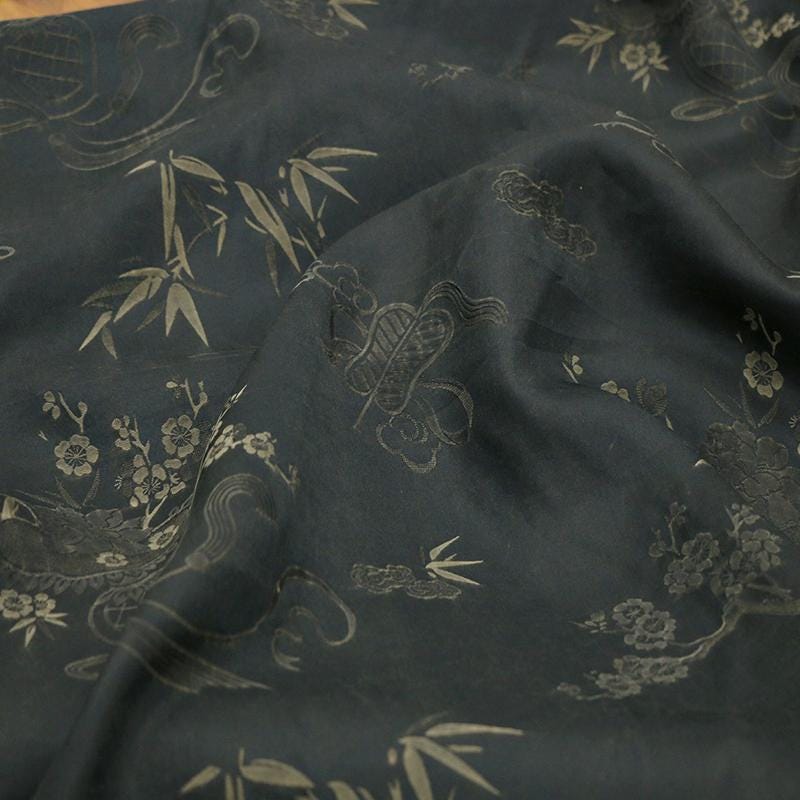 BABAOT - Simple style high-end Handmade Eight Treasures Black Brown Jacquard Gambiered Ganton Gauze Silk Blended Fabric By the Yard