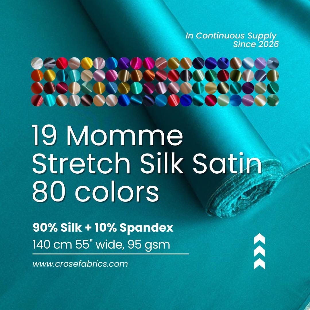 80 Colors Solid - 19 momme Stretch Silk Satin Fabric - 140cm wide by the Yard