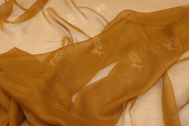 JFHXHH - 8 Momme Yellow Floral Print Silk Georgette Fabric - 140cm wide by the Yard