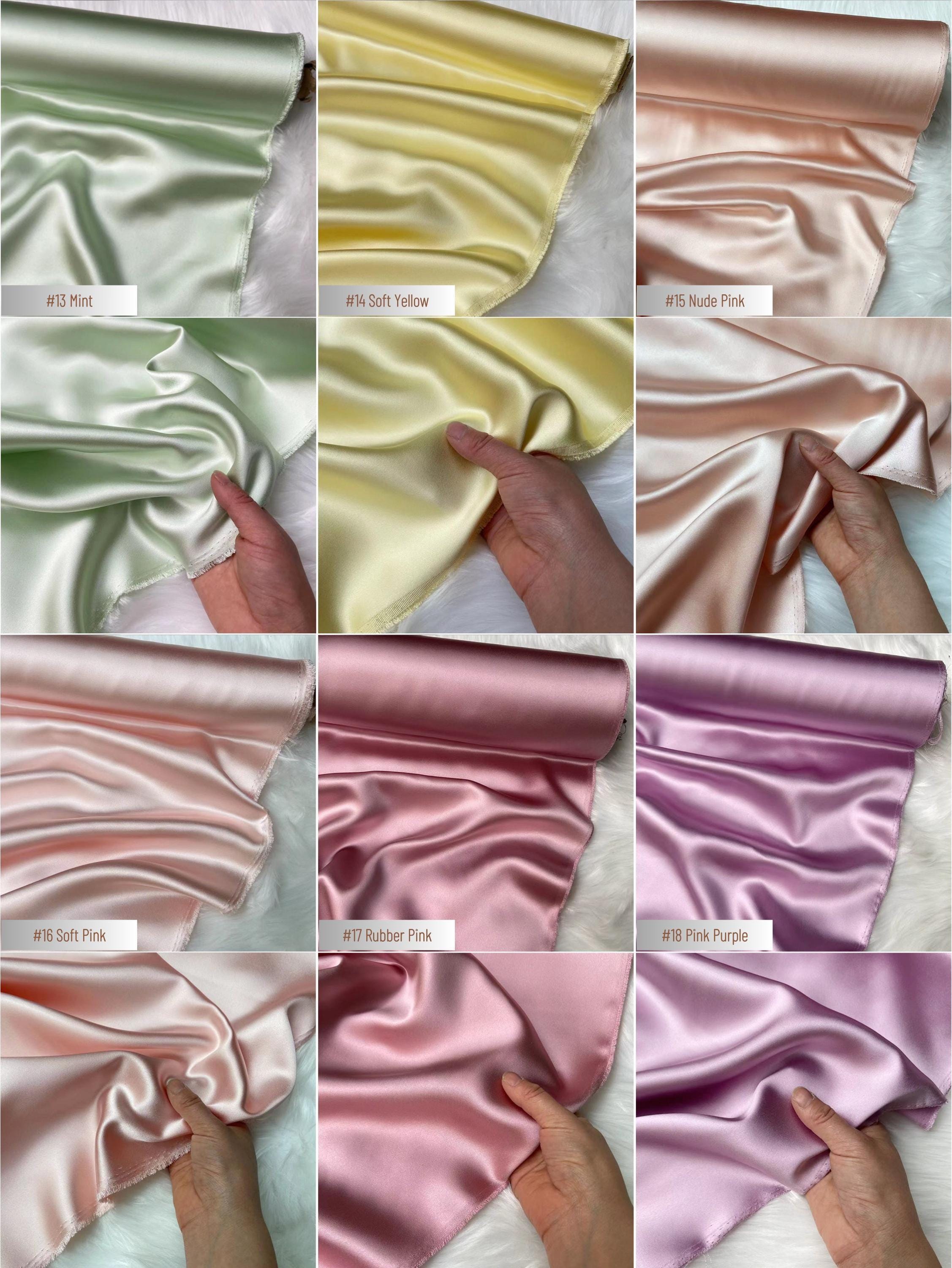 40 Momme Silk Satin Fabric by the Yard, 100% 6A Mulberry Silk, 114cm Wide, 50 Solid Colors, Heavy Luxury Silk Charmeuse