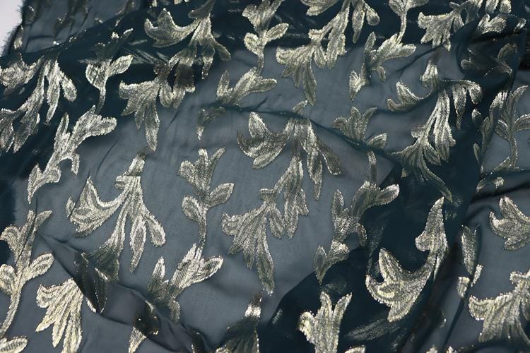 JFHSUY - 10 Momme Golden Thread Weave Silk Georgette Fabric - 140cm wide by the Yard