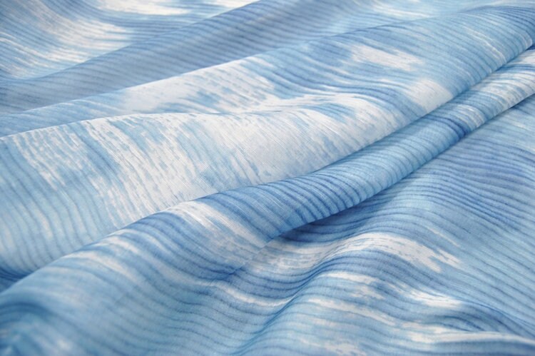 LONGLAN - 14 momme Blue Silk Linen Fabric - 140cm wide by the Yard