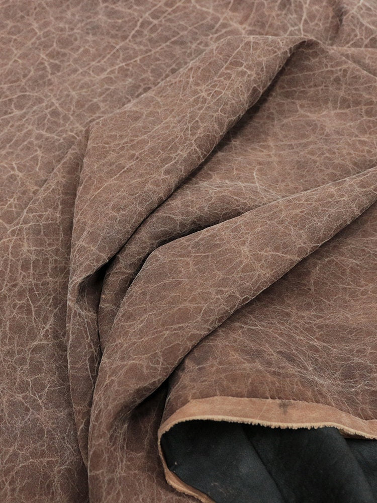 CRACKS - Black and Brown 22 Momme Handmade Plant Dye Mud Silk Fabric, 110cm by the Yard