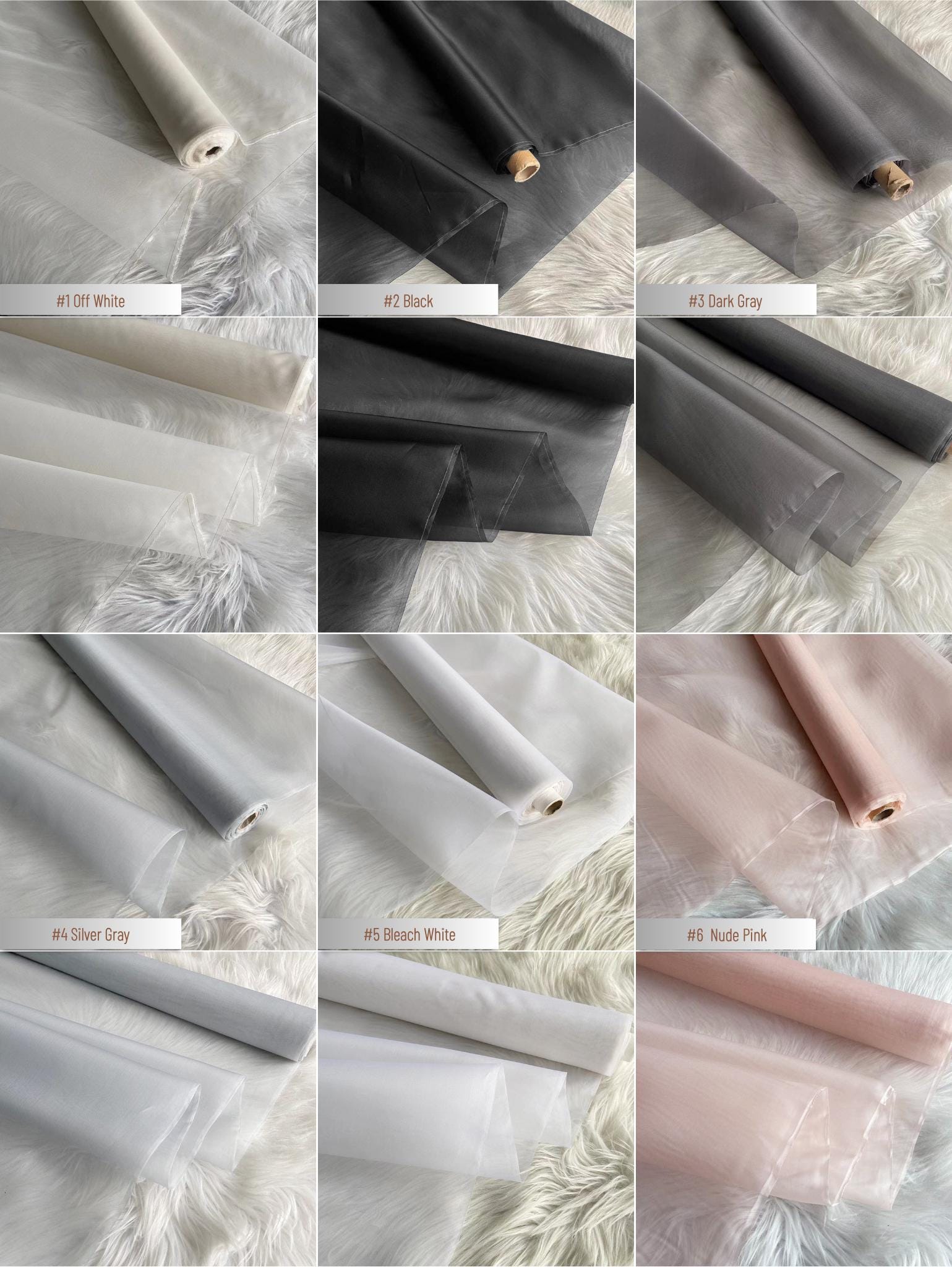 100% Silk Organza, 8 Momme 60 Solid Colors Silk Fabric, 140cm wide by the Yard or Meter