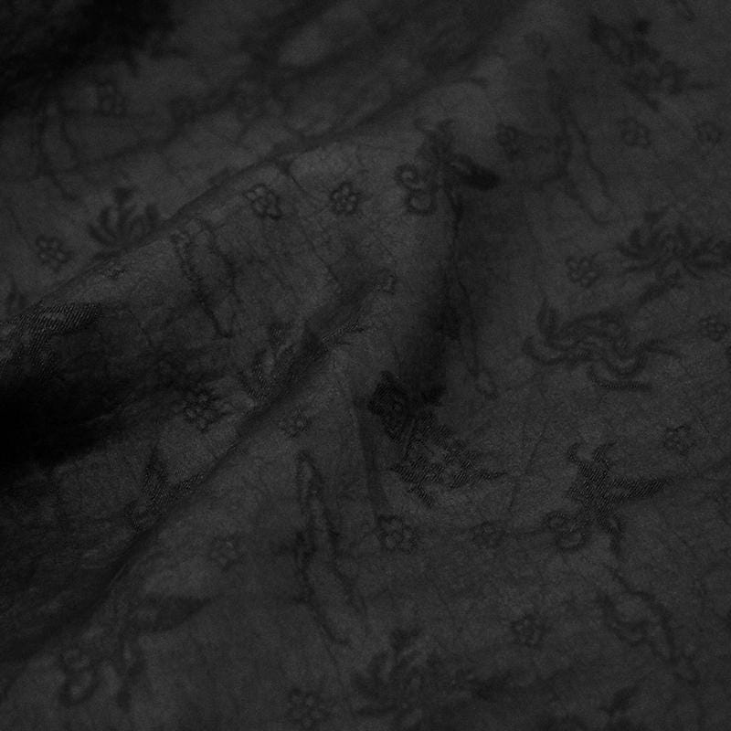 LAOGUI - 21 Momme Jacquard Jet Black Silk Plain Satin with Cracked Xiangyunsha Fabric - 110cm by the Yard