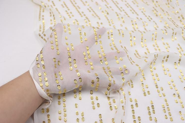 JFHBSJ - 10 Momme Golden Thread Weave Silk Georgette Fabric - 114cm wide by the Yard
