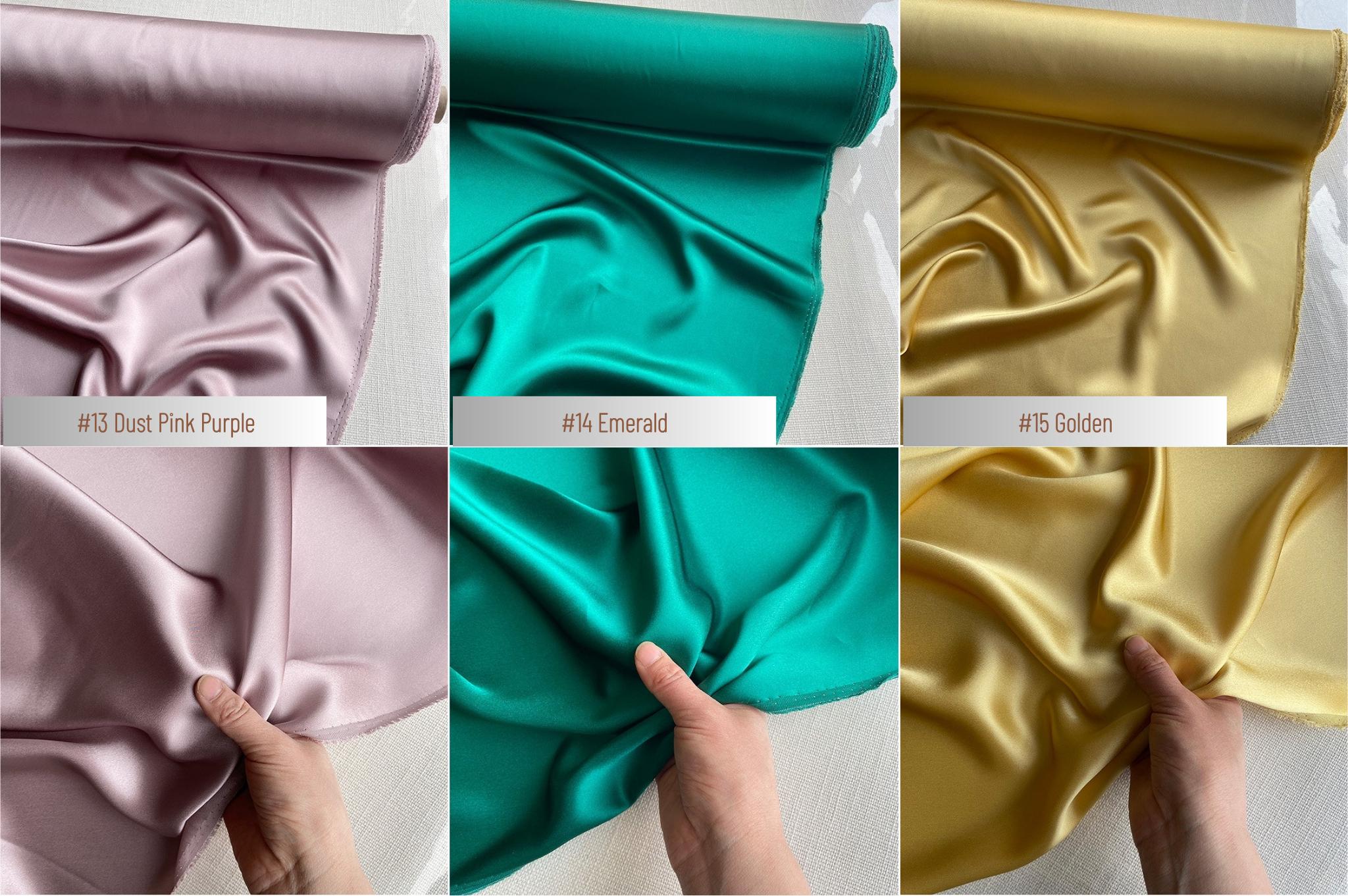 100% Silk Charmeuse, 22 Momme solid 50 colors, 114cm wide by the yard
