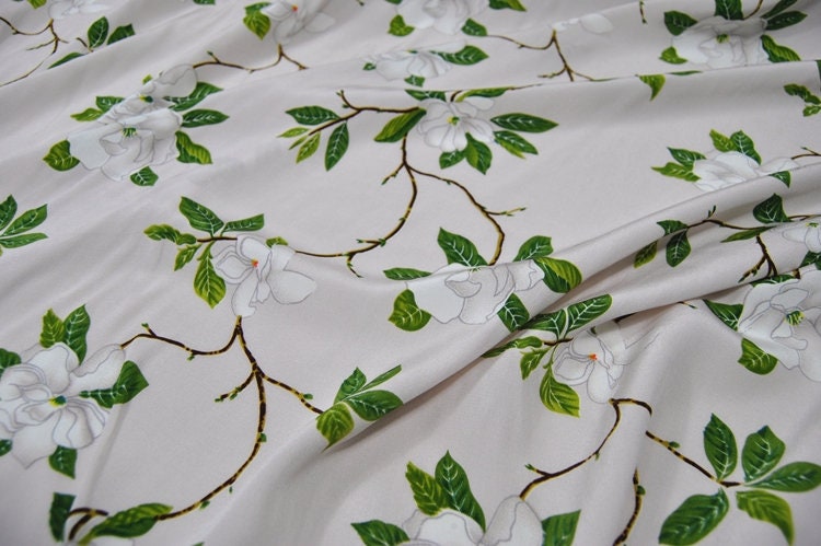 MUXIANG - 22 momme Floral Print Stretch Silk Crepe de Chine Fabric - 138cm wide by the Yard