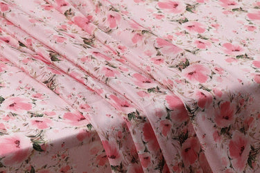 KFSYX - 8 Momme Pink floral print Silk Crepe de Chine Fabric - 138cm by the Yard