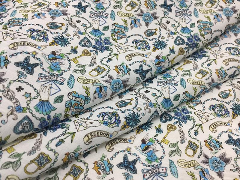 HFLASH - 12 Momme Silk Cotton  Blended Print Fashion Fabric - 140cm wide by the Yard