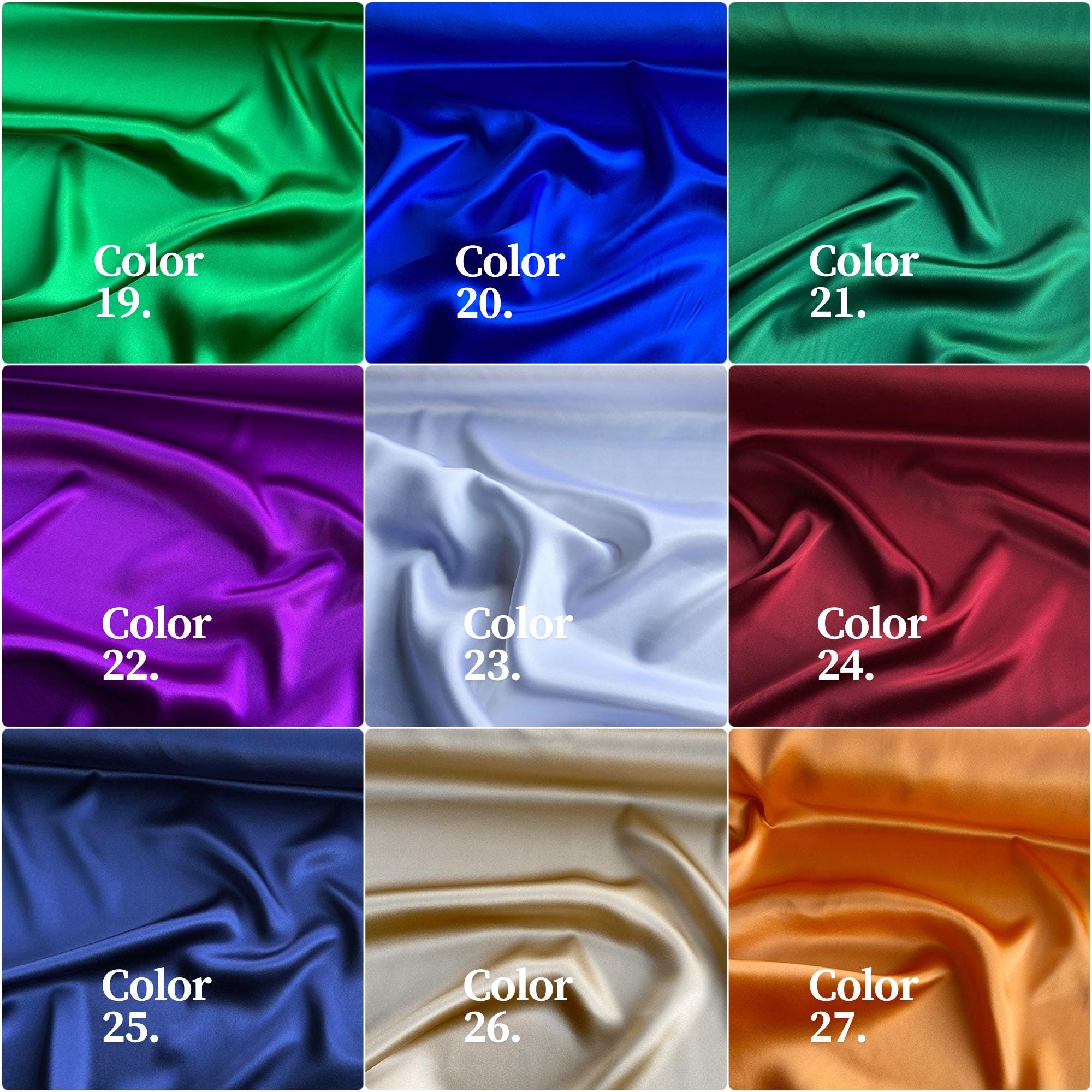 100% Silk Charmeuse, 16 Momme solid 120 colors 114cm wide by the yard 1-60 color