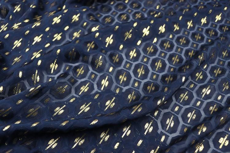 JFHZDH - 16 Momme Golden Thread Weave Silk Georgette Fabric - 114cm wide by the Yard