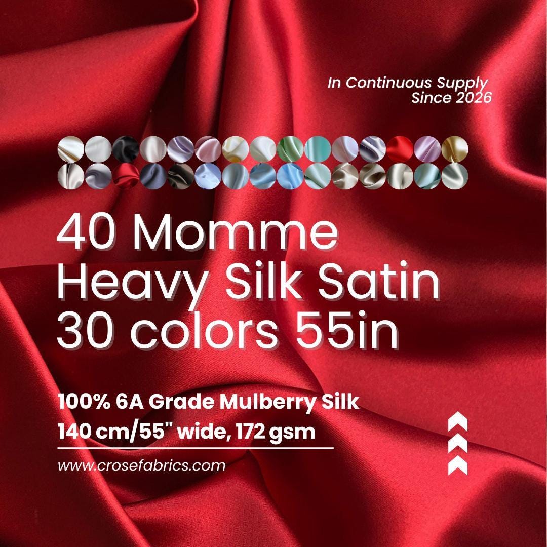 40 Momme Silk Charmeuse Fabric, 140cm Wide, 30 Colors, Luxury Mulberry Silk