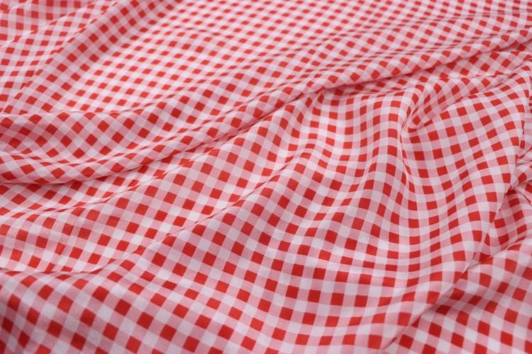 FANGEZ - 12 momme Classic Red Plaid Print Silk Crepe de Chine Fabric - 140cm wide by the Yard