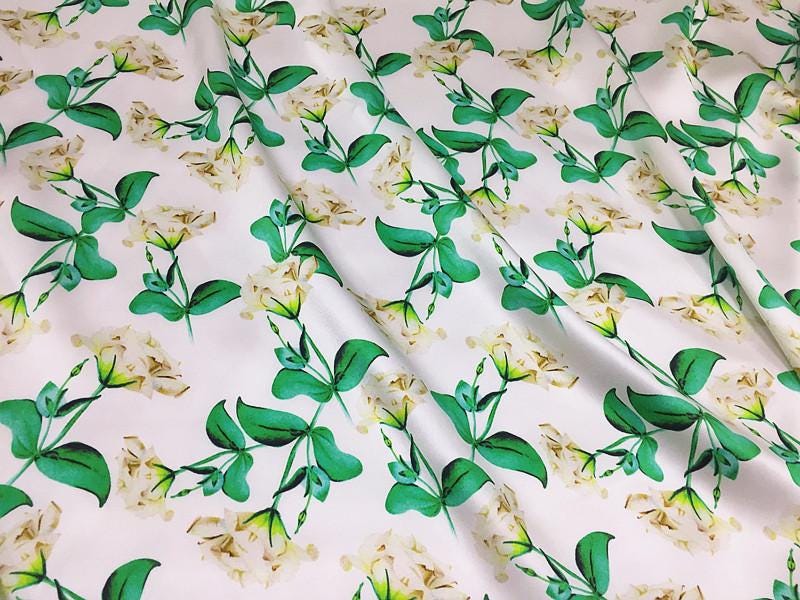 SUYAHU - 16 Momme Elegant Floral Print Charmeuse Silk Satin Fabric - 138cm wide by the Yard