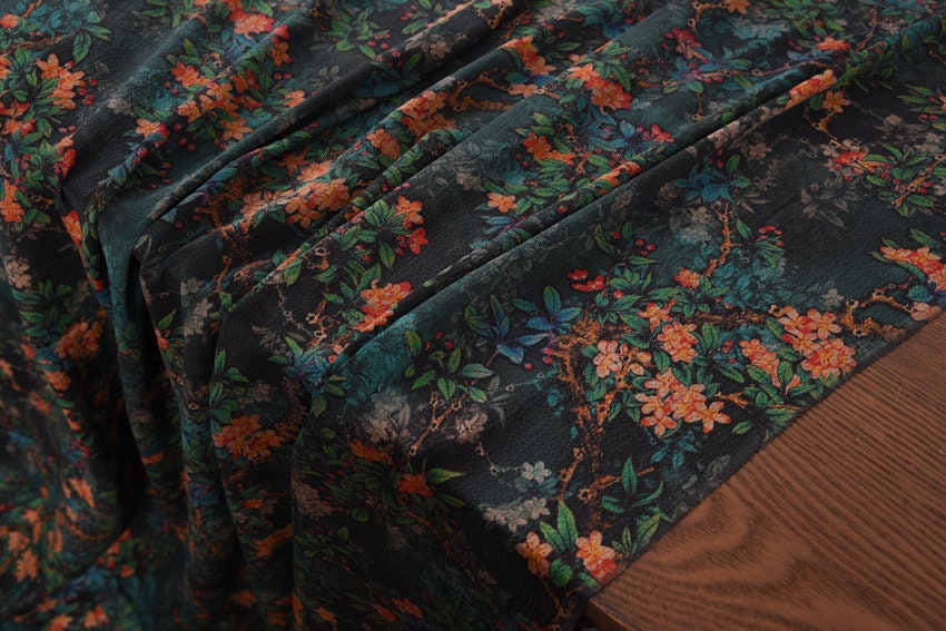 Handmade Gambiered Guangdong Silk Fabric/Vintage Style Floral print/43"/20mm/for Dresses/Cheongsam/Shawls/Pillowcases/By the Yard