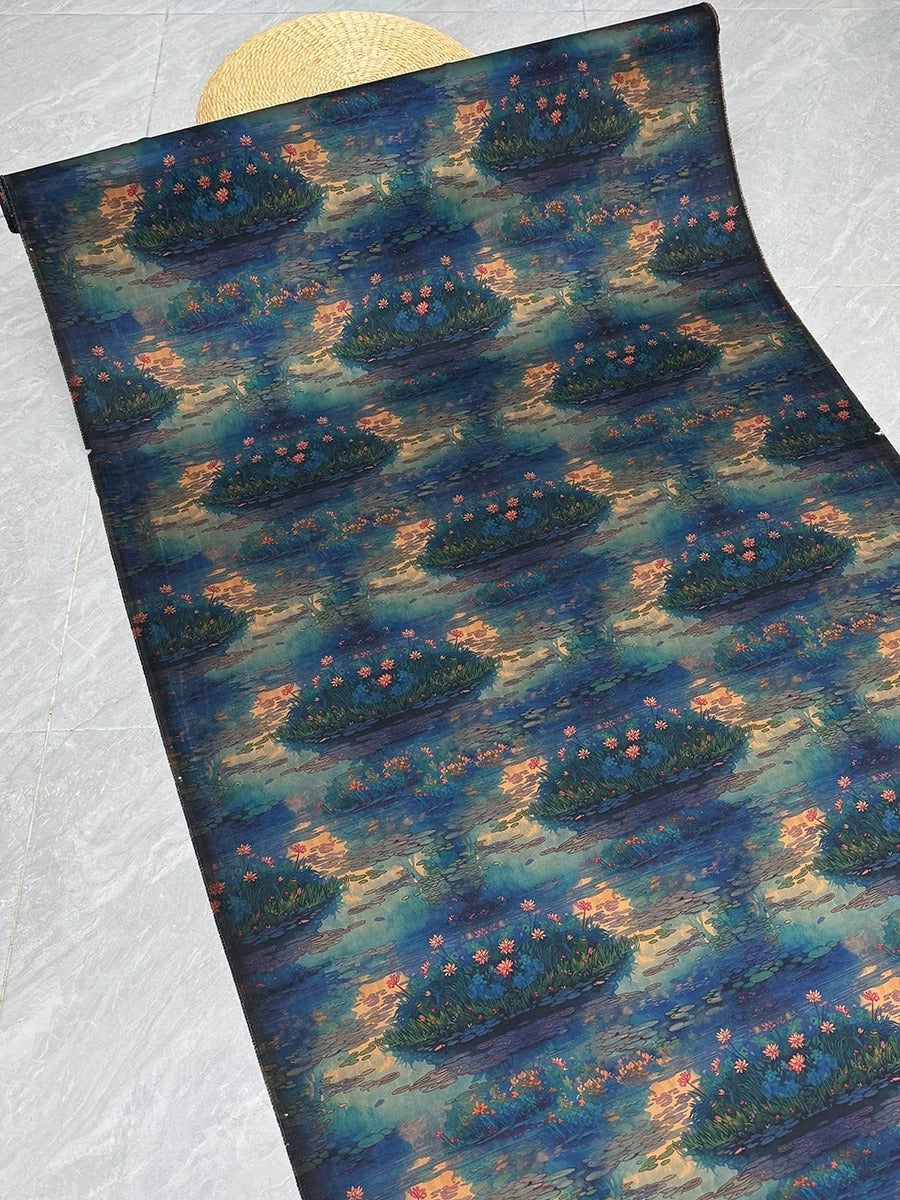 a vibrant, colorful pattern of flowers and water, creating a lively and cheerful atmosphere.