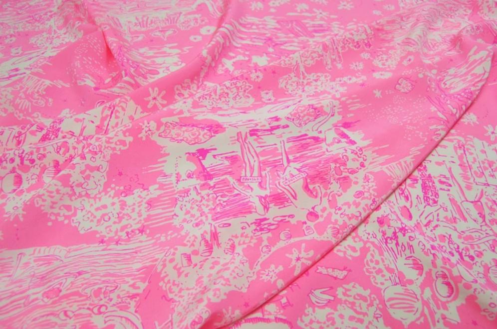 MFENAD - 24 momme Abstract Doodle Print Stretch Silk Crepe de Chine Fabric - 138cm wide by the Yard