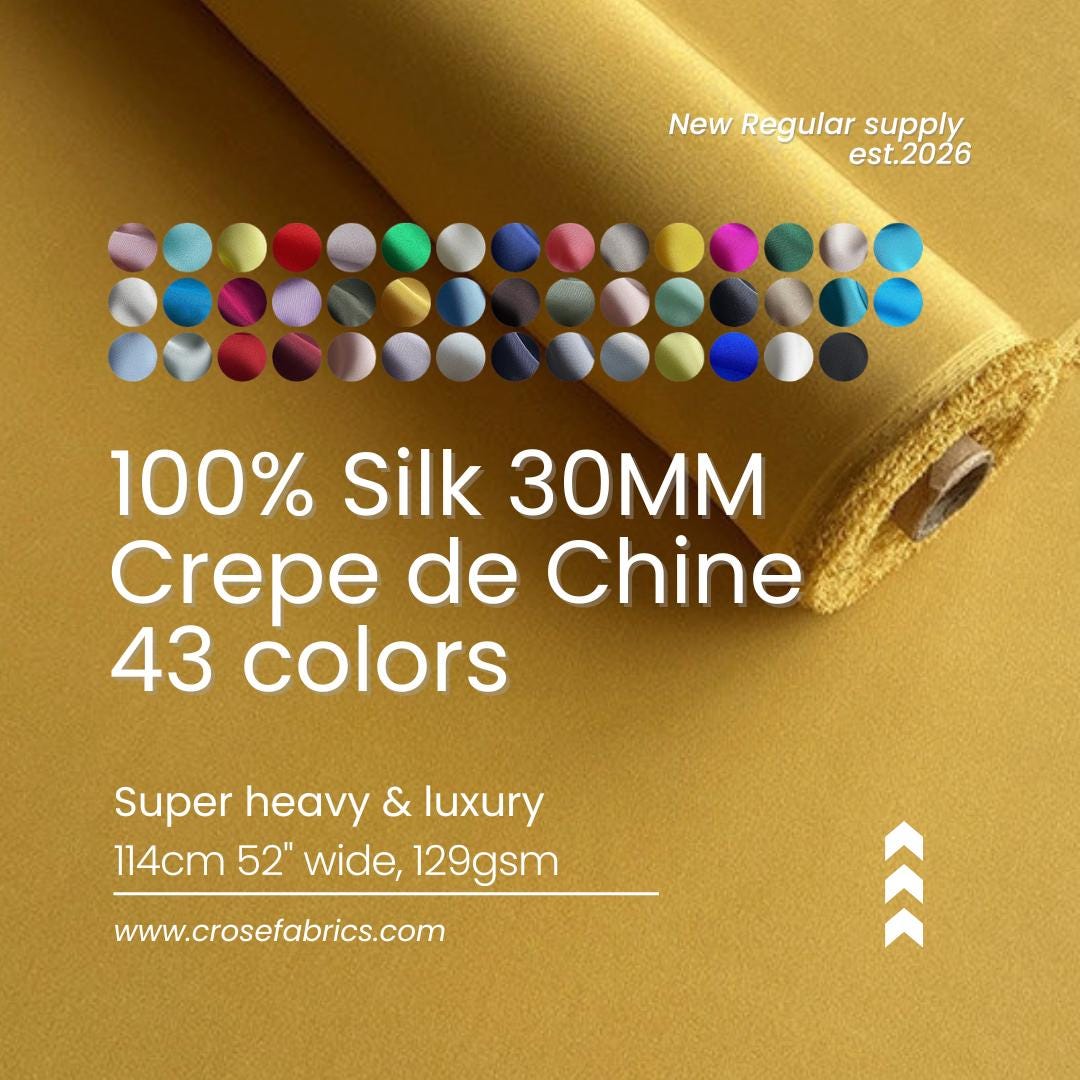 Heavy 30 Momme Silk Crepe de Chine Fabric – 45" Wide, 43 Colors, 100% Mulberry Silk