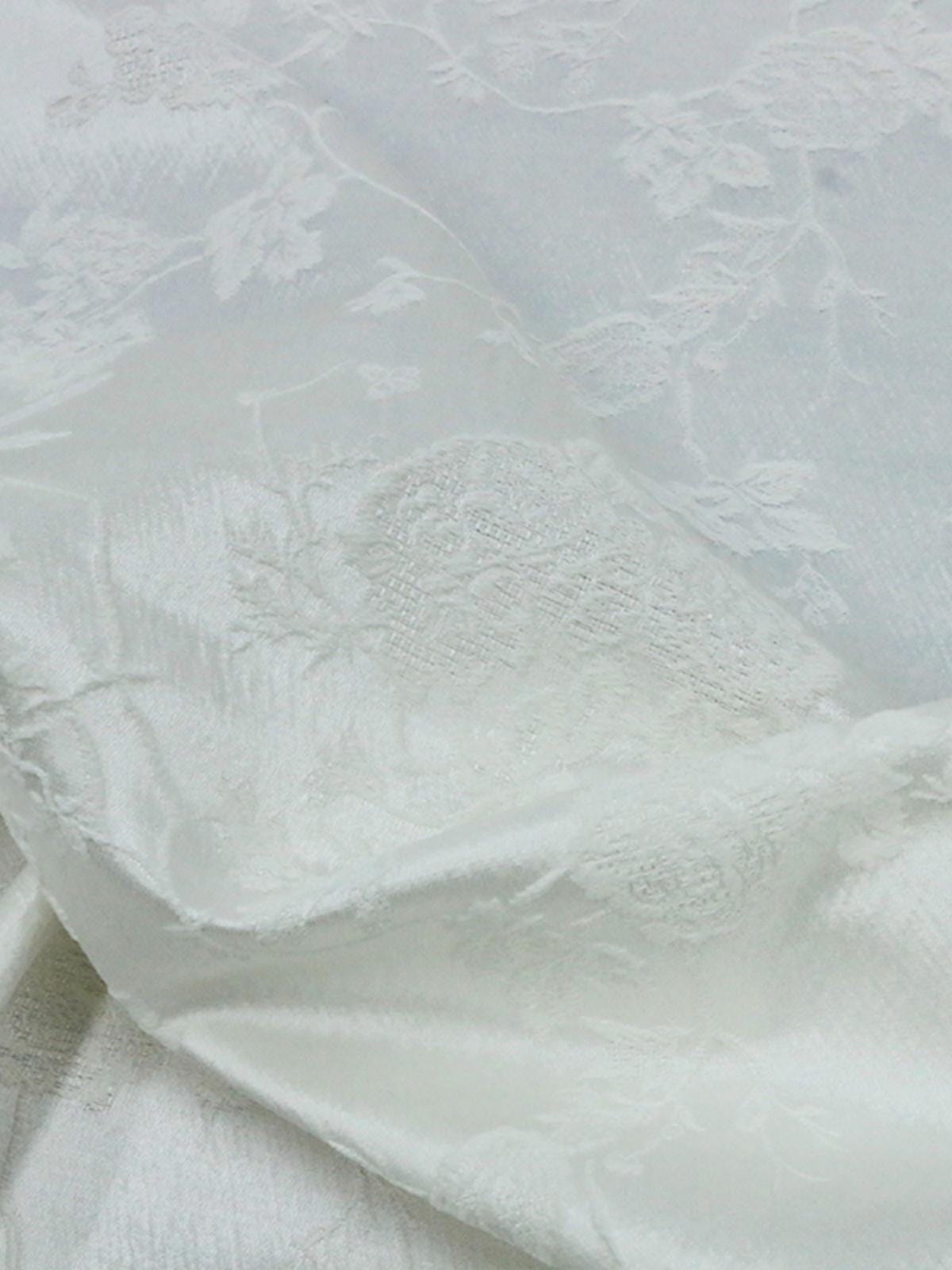 SIMOBS - 43 Momme Flowers Jacquard Mulberry Silk Wool Cotton Blend Silk Fabric - 135cm wide by the Yard