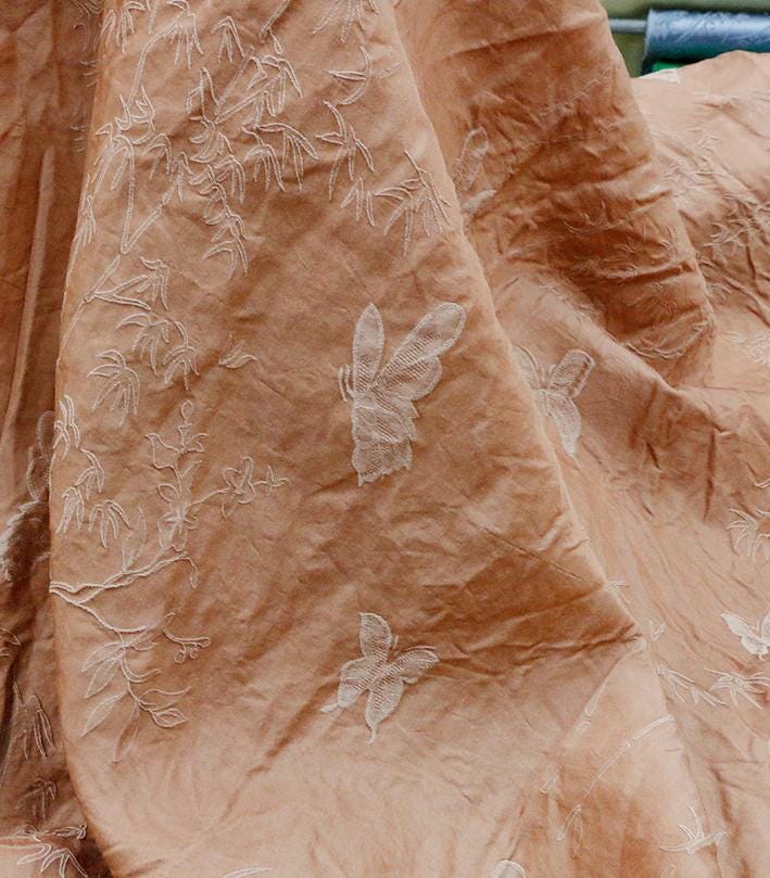 SANBEI - 35 Momme Vintage Butterfly Jacquard Silk-Wool Blend Fabric  - 138cm wide by the Yard