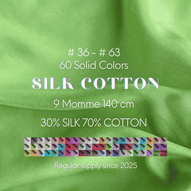 60C9MSCTN - Color #36-#63 - 9 momme 60 Solid Colors Silk Cotton Fabric - 140cm wide by the Yard