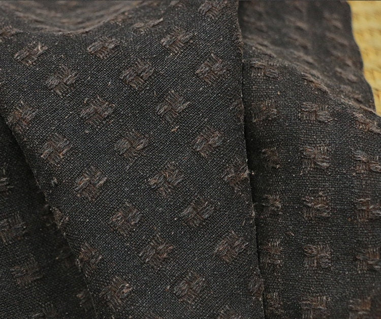 Special Checks - 50 Momme Handmade Coffee Brown Jacquard Tussah Mud Silk Fabric - 97cm wide by the Yard