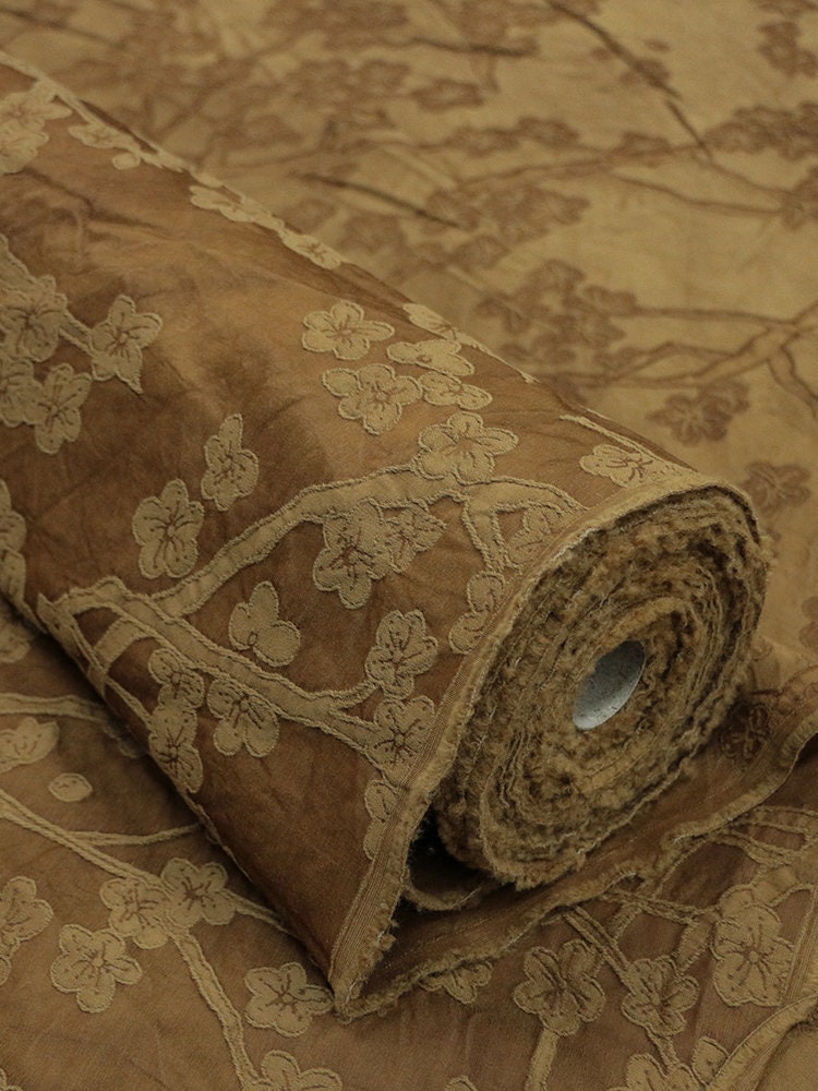 BLIE-  Natural Mulberry Silk Wool Plant Dyed Silk Wool Jacquard Satin Fabric - 135cm by the Yard