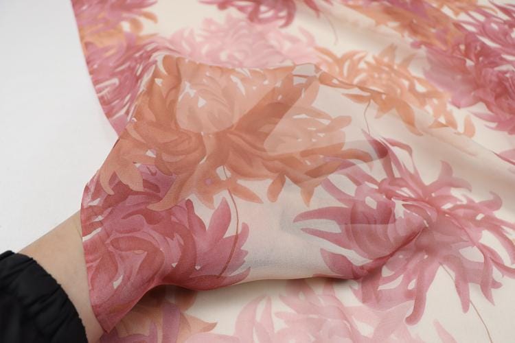 JFHHUD - 8 Momme Floral Print Silk Georgette Fabric - 140cm wide by the Yard