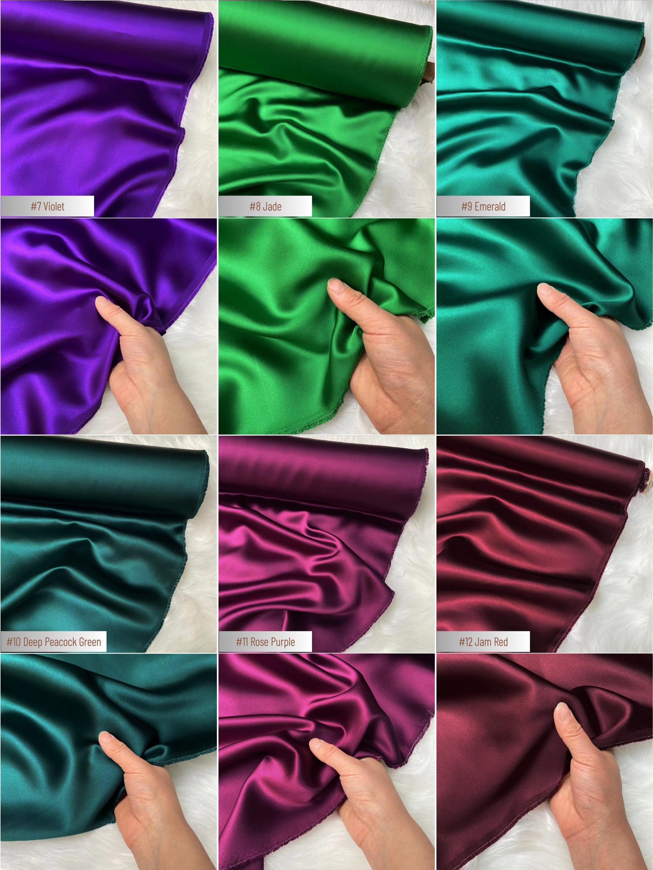 40 Momme Silk Satin Fabric by the Yard, 100% 6A Mulberry Silk, 114cm Wide, 50 Solid Colors, Heavy Luxury Silk Charmeuse