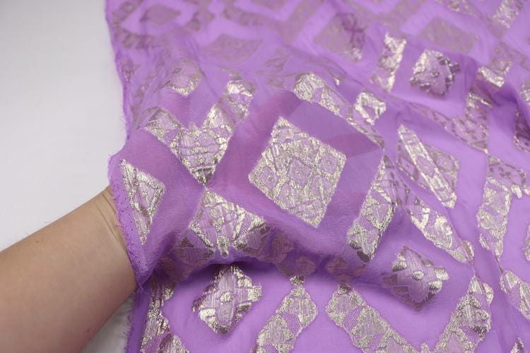 JFHZDL - 12 Momme Golden Thread Weave Silk Georgette Fabric - 140cm wide by the Yard
