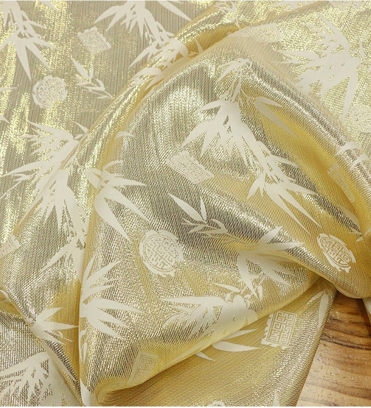 GPIZ - Handmade Silk Woven Gold-Colored Jacquard Satin Fabric  - 135cm wide by the Yard