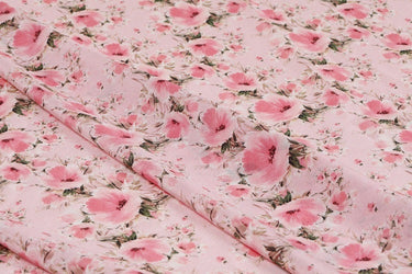 KFSYX - 8 Momme Pink floral print Silk Crepe de Chine Fabric - 138cm by the Yard