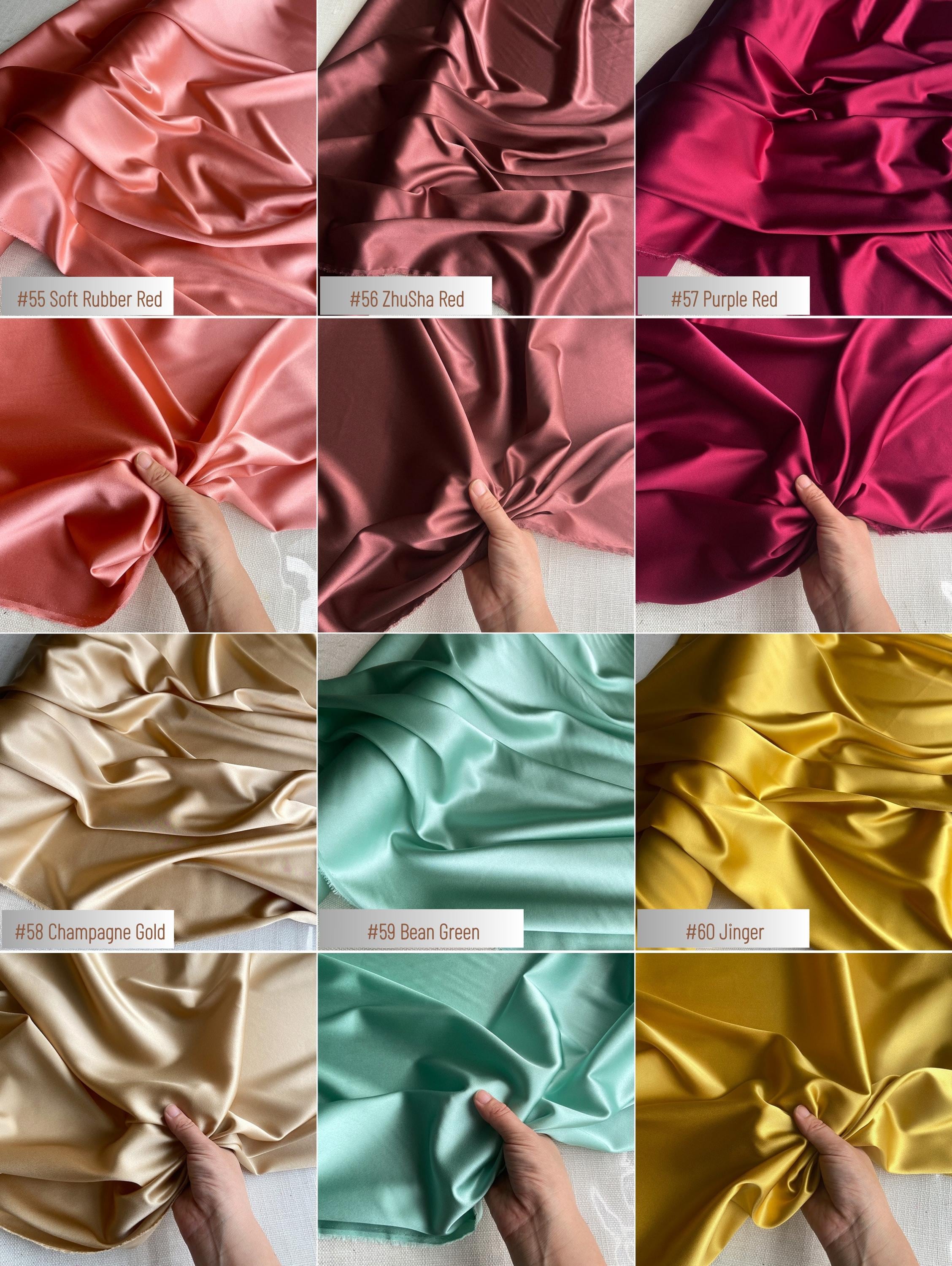 Stretch 90% Silk Charmeuse, 19 Momme solid 80 colors, 140cm wide by the yard