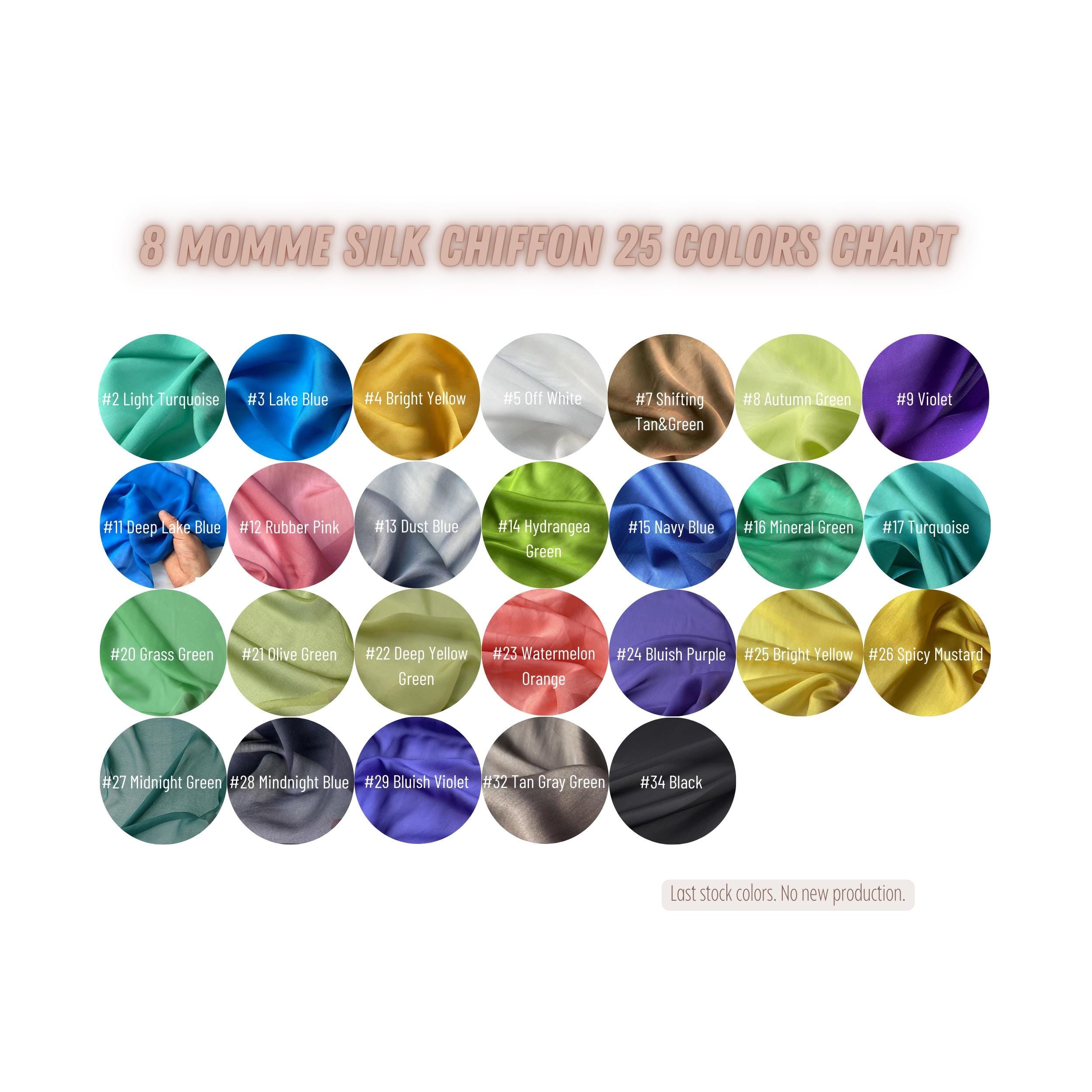34 Solid Colors - 8 momme Silk Chiffon Fabric - 140cm wide by the Yard
